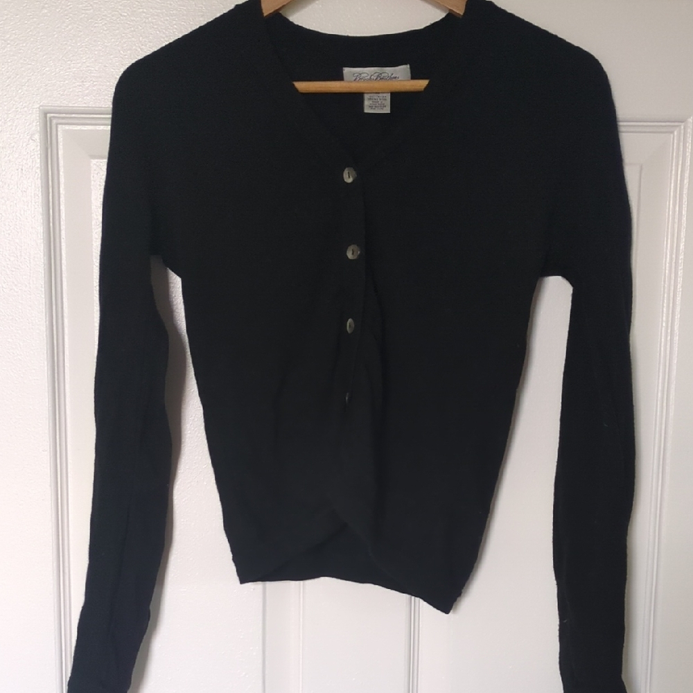 Brooks Brothers 100% Italian Merino Wool Ruched Long Sleeve Cardigan Sweater